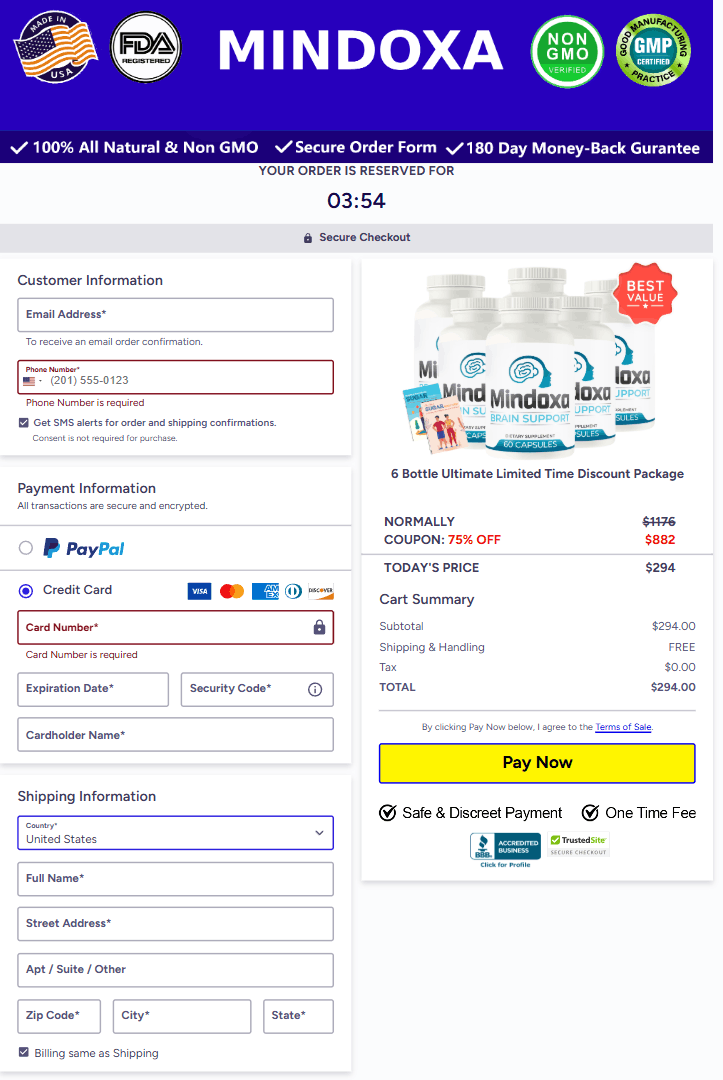 Mindoxa secure checkout page
